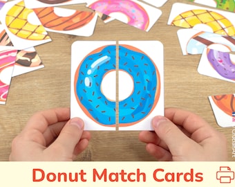 Donut Matching Cards. Printable Match Halves Activity. Toddler, Preschool Learning Material. Homeschool, Homeschooling Educational Resource.