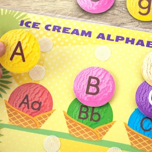 ICE CREAM Alphabet Matching Printable Activity for Toddler and Preschooler. Uppercase and Lowercase ABCs Learning Worksheet. image 1