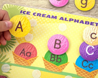 ICE CREAM Alphabet Matching Printable Activity for Toddler and Preschooler. Uppercase and Lowercase ABCs  Learning Worksheet.