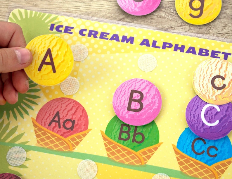 ICE CREAM Alphabet Matching Printable Activity for Toddler and Preschooler. Uppercase and Lowercase ABCs Learning Worksheet. image 1