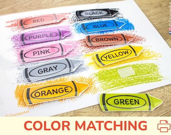 Colors Match Learning Activity. Matching Color Crayons & Cans of Paint. Toddler and Preschool Educational Material. Printable Busy Book Page