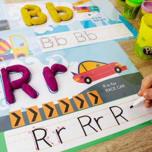 Cars & Trucks Alphabet Playdough Mats. ABC Printable Play Dough Activity. Letters Tracing Worksheets.