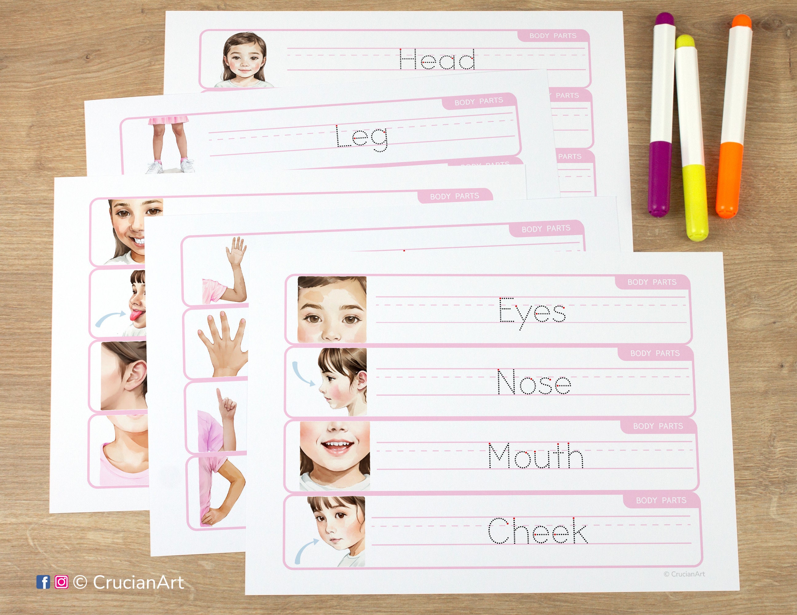 Girl-themed body parts tracing activity.
