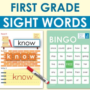 1e leerjaar DOLCH zichtwoorden. Afdrukbaar eerste leerjaar Dolch Sight Word Bingo, Flash Cards en oefenwerkblad.