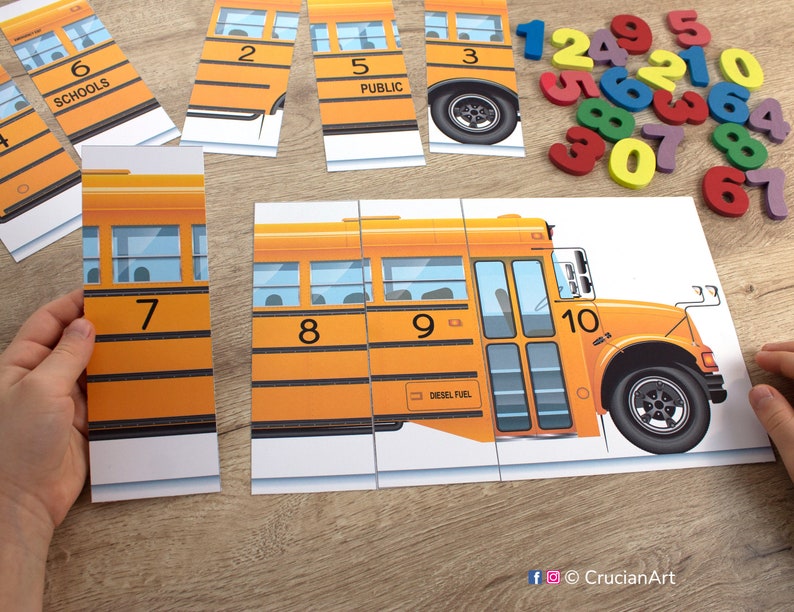 SCHOOL BUS Number Sequence Puzzle. Sequencing 1-10, 11-20 Printable ...