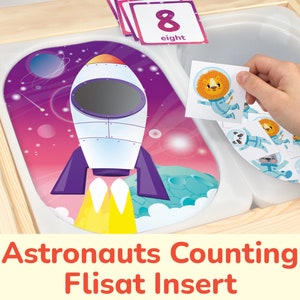 Astronauts Counting Flisat Insert: Printable Outer Space Activity for Sensory Table Bins. Toddler, Preschool Spacecraft Insert Template.