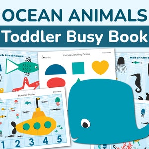 Ocean Animals Printable Busy Book. Under the Sea Learning Quiet Workbook. Marine Life Summer Busy Binder Toddler, Preschool.