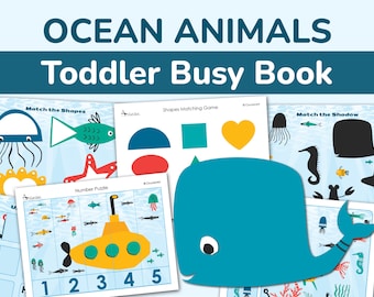 Ocean Animals Printable Busy Book. Under the Sea Learning Quiet Workbook. Marine Life Summer Busy Binder Toddler, Preschool.