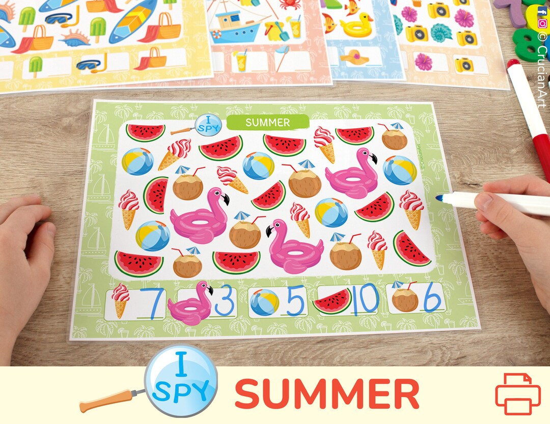 Summer I Spy Counting Activity. Preschool Count to 10 Worksheets ...