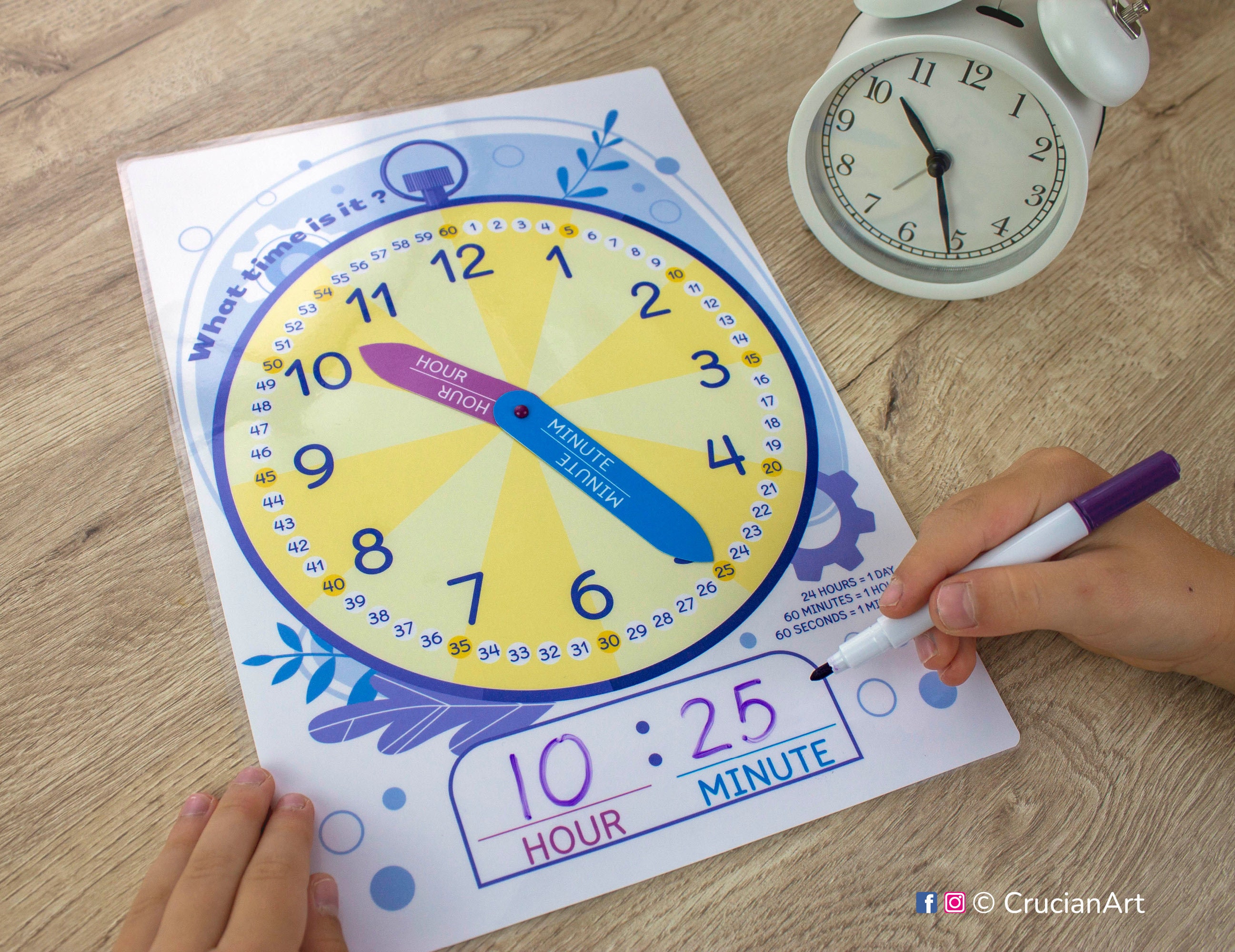 Printable Educational Clock. Learn to Tell Time Worksheet for Kid ...