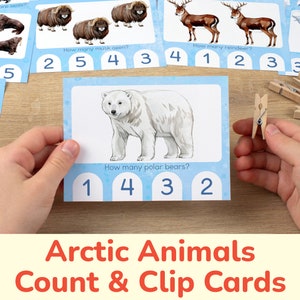 Polar Animals Count & Clip Cards. Printable Counting up to 12 Activity. Homeschool Preschool Pre-K Kindergarten Educational Count Activities