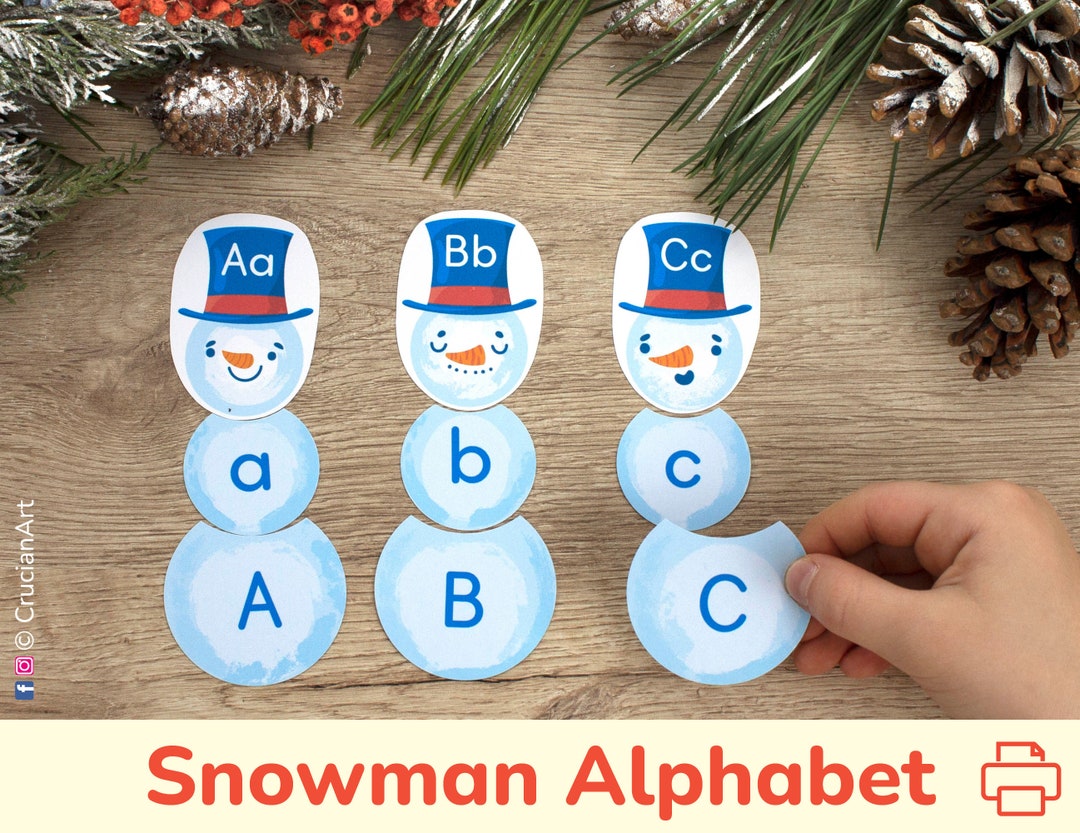 Snowman Alphabet Printable Activity for Preschool, Toddler. Uppercase