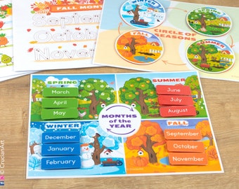 Months of the Year & Circle of Seasons Printable Activities. Homeschool Learning Activity. Preschool, Kindergarten Educational Material.