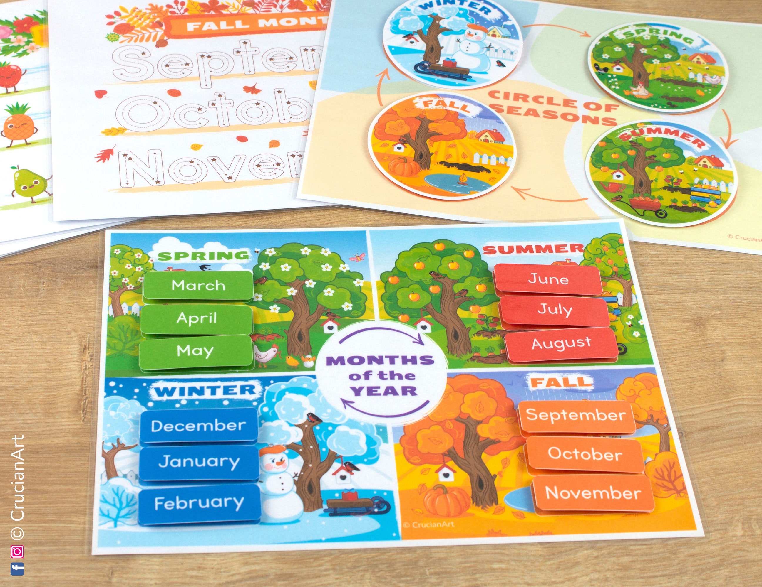 Months of the Year & Circle of Seasons Printable Activities. Homeschool Learning Activity. Preschool, Kindergarten Educational Material.
