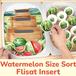 Actividad de clasificación por tamaño de sandía: Plantilla imprimible con inserción de Flisat para el contenedor de la mesa sensorial. Inserto Trofast educativo para niños pequeños y preescolares