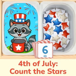 4th of July Counting Flisat Insert: Independence Day Counting up to 12 Printable Activity for Sensory Table Bins, Preschool Insert Template.
