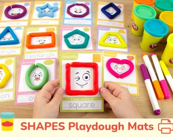 Shapes Play Dough Mats. Printable Playdough Activity. Toddler Preschool Kindergarten Educational Resource. Homeschool Pre-K Math Curriculum.