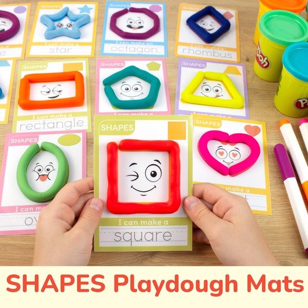 Shapes Play Dough Mats. Printable Playdough Activity. Toddler Preschool Kindergarten Educational Resource. Homeschool Pre-K Math Curriculum.
