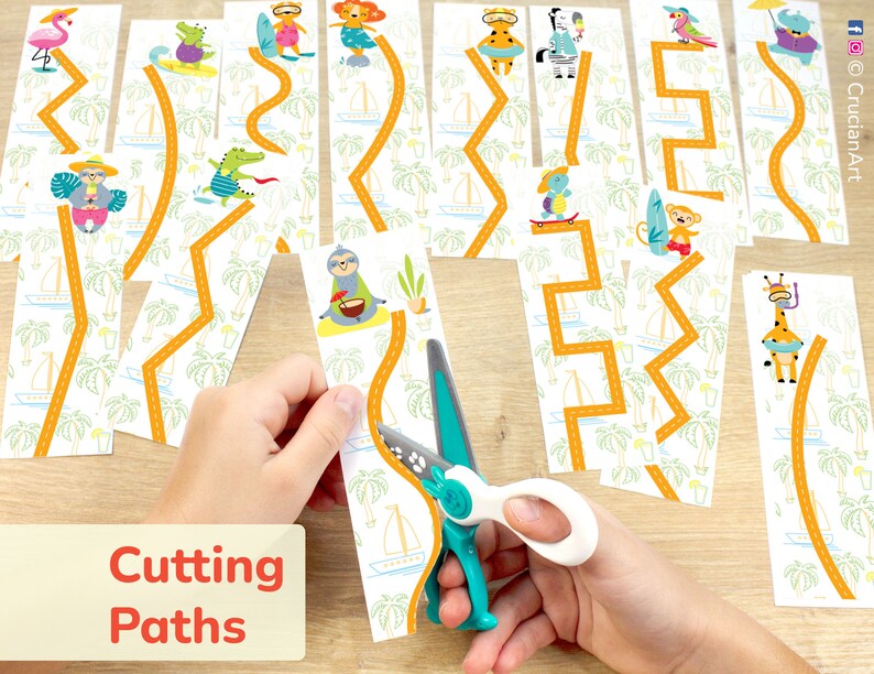 Boost Scissor Skills with Summer-Themed Cutting Practice! Printable resource for fine motor development, ideal for Preschool, Pre-K, Kindergarten. Classroom learning resources, homeschool educational material. DIY printables, vacation activities.
