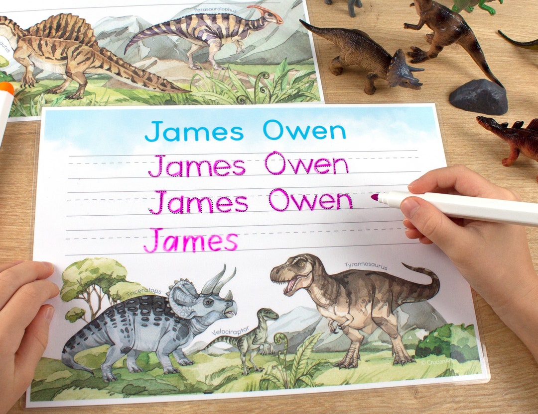 Dinosaur Theme Custom Name Tracing Worksheets: Handwriting Practice ...