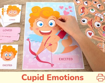 CUPID Emotions and Feelings. Valentine's Day Printable Activity. Toddler and Preschool Emotion Matching Activities.