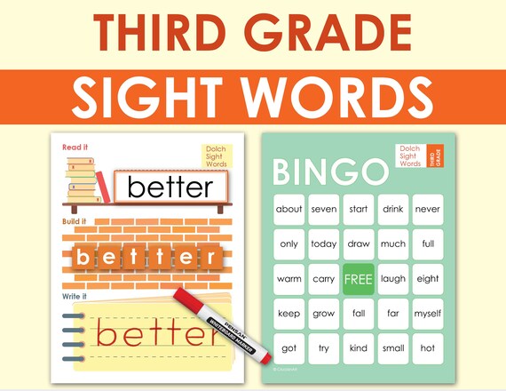 3rd Grade DOLCH Sight Words. Printable Third Grade Dolch Sight Word Bingo, Flash Cards and Practice Worksheet.