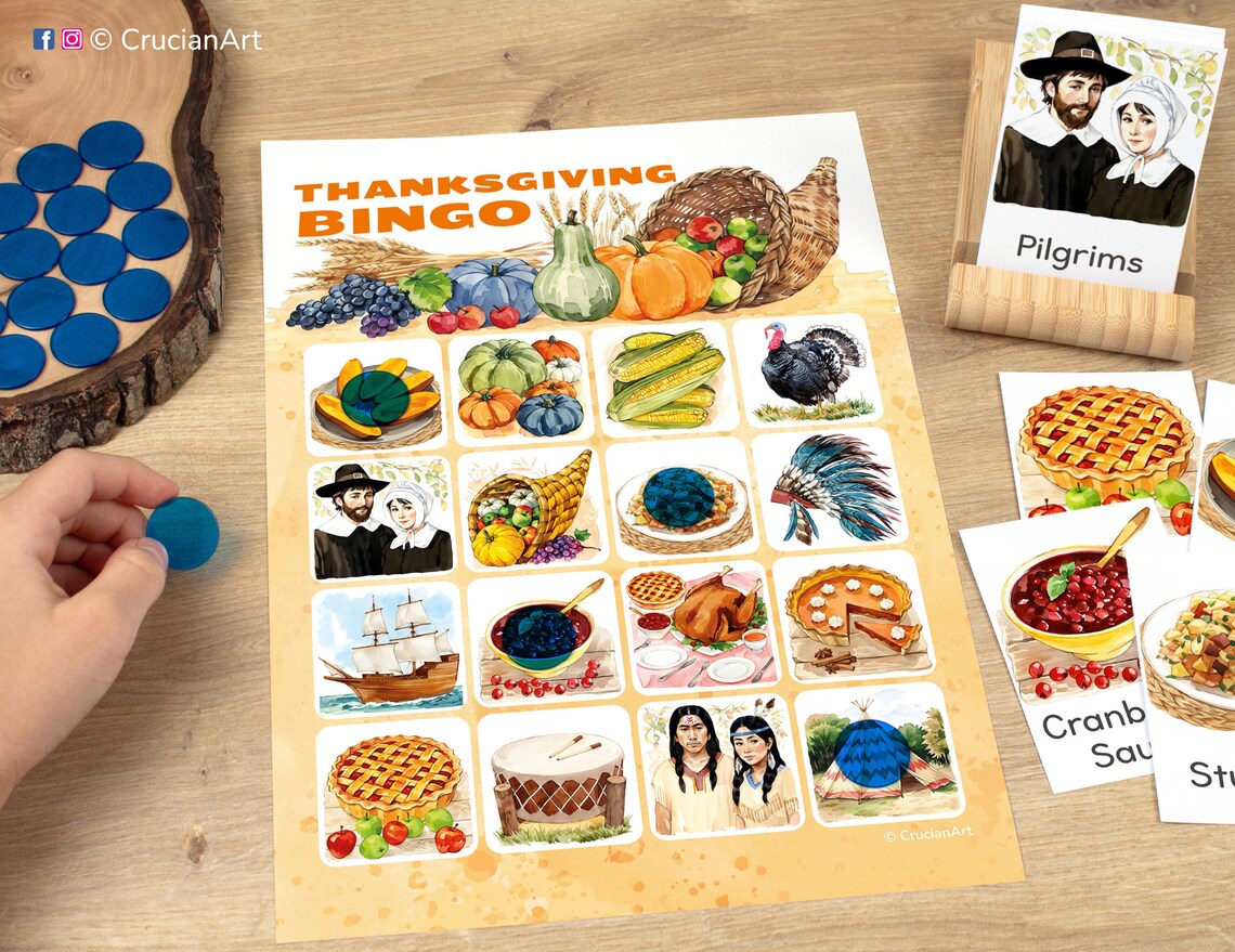 Thanksgiving Day Bingo Game Printable Preschool, Kindergarten, Toddler
