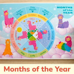 Seasons and Months of the Year Printable Acitivty for Girls. Preschool, Pre-K, Kindergarten Circle Time Learning Worksheet.