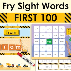 Construction Fry Sight Words Printable Worksheets | Literacy Homeschool, Pre-K, Kindergarten | Reading & Writing Practice