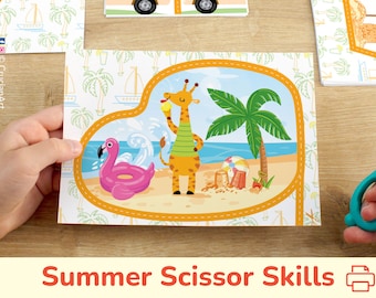 Summer Cutting Practice: Printable Scissor Skills Activities for Fine Motor Development, Homeschool Learning Material, Classroom Resource.