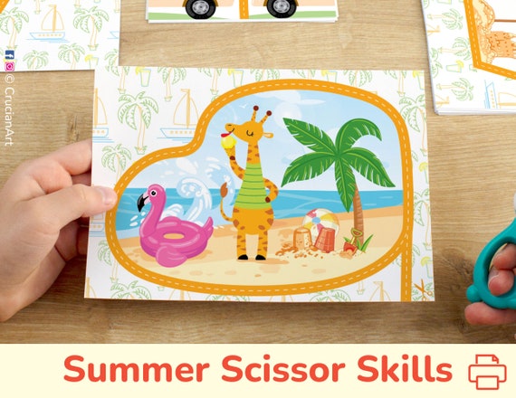 Summer Cutting Practice: Printable Scissor Skills Activities for Fine Motor Development, Homeschool Learning Material, Classroom Resource.