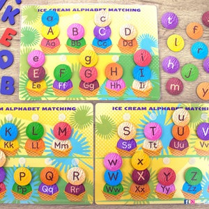 ICE CREAM Alphabet Matching Printable Activity for Toddler and Preschooler. Uppercase and Lowercase ABCs Learning Worksheet. image 4