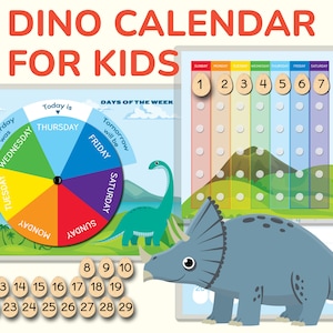 Dinosaur Themed Printable Calendar. Daily Calendar for 2025–2028. Learning Circle Time Preschool, Kindergarten Activity.