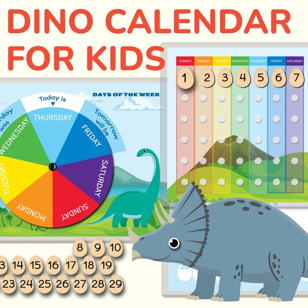 Dinosaur Themed Printable Calendar. Learning Circle Time Preschool, Kindergarten Activity