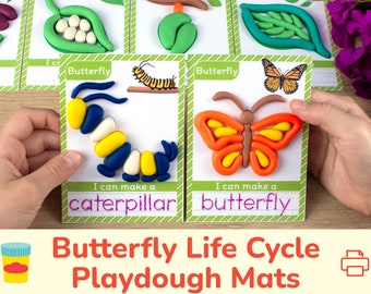 Life Cycle of Butterfly Playdough Mats: Printable Play Dough Activity for Toddler Preschool Learning Printables, Spring Educational Resource