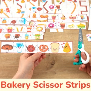 Bakery Scissor Strips. Funny Bread Scissor Skills Activity. Preschool Food Cutting Strips Kindergarten Cutting Practice Fine Motor Printable