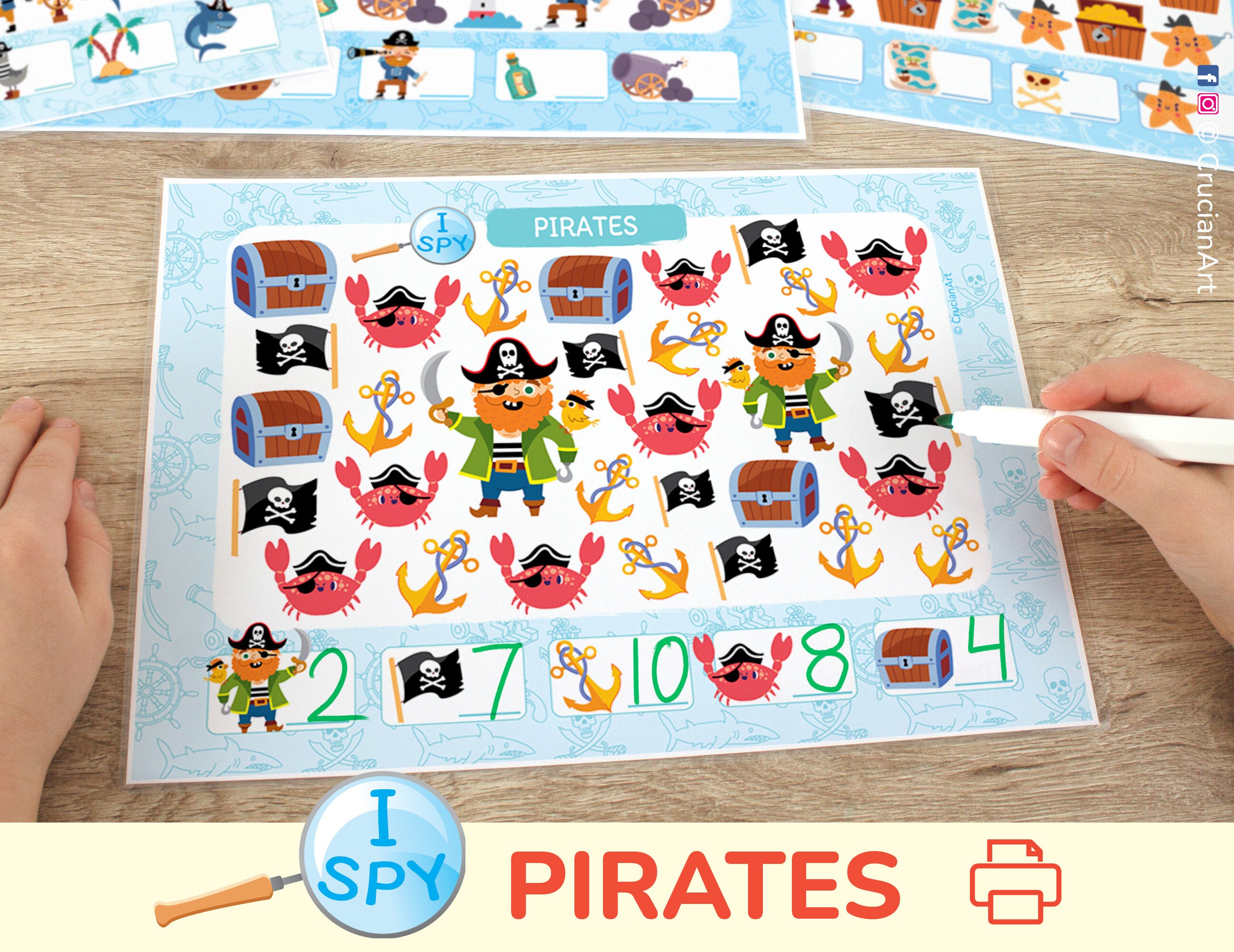 Actividad de conteo de Piratas, veo, espía. Hojas de trabajo para contar  hasta 10 para niños. Actividades imprimibles de matemáticas tempranas para  educación en el hogar, preescolar, prekínder y jardín de infantes -, image size:2593x2000