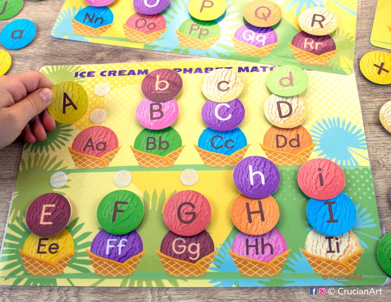 ICE CREAM Alphabet Matching Printable Activity for Toddler and Preschooler. Uppercase and Lowercase ABCs Learning Worksheet. image 6