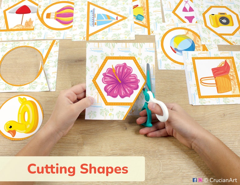 Boost Scissor Skills with Summer-Themed Cutting Practice! Printable resource for fine motor development, ideal for Preschool, Pre-K, Kindergarten. Classroom learning resources, homeschool educational material. DIY printables, vacation activities.