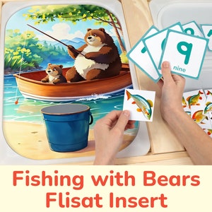 Fishing with Bears Flisat Insert: Printable Counting Activity for Sensory Table Bins. Toddler and Preschool Trofast Insert Template.