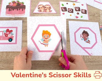 VALENTINE'S DAY Scissor Skills Activities. Printable Fine Motor Activity. Preschool Cutting Practice