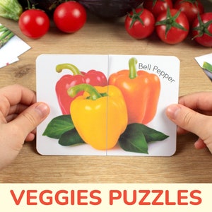 Vegetables Real Photo Puzzle Pairs: Printable Veggies Learning Activity, Toddler Preschool Match Cards, Matching Puzzles, DIY Printables.