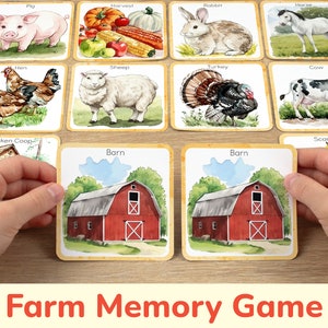 On the Farm Memory Game: Printable Matching Activity. Farm Animals, Rural Life Vocabulary Building. Visual Discrimination Learning Resource