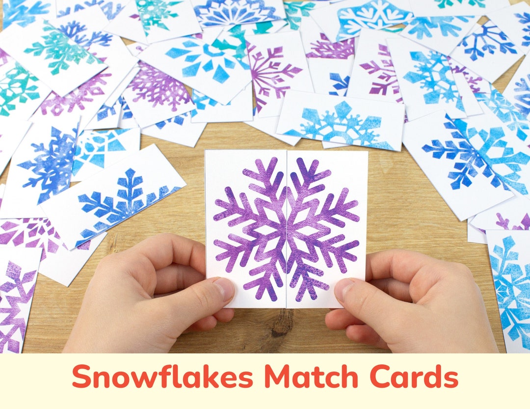 Snowflakes Matching Cards. Winter Printable Match Activity