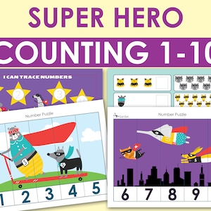 Superhero Numbers Preschool Learning Binder. Printable Busy Book. CA108