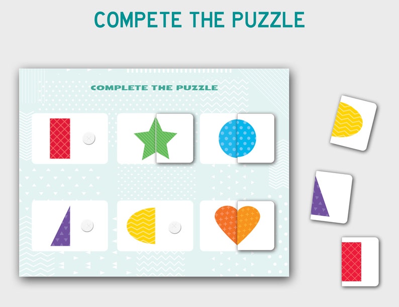 File Folder Game for Toddler Preschool Busy Book Page TD100 Shapes and Color Matching Activity Shape Match Printable Worksheets