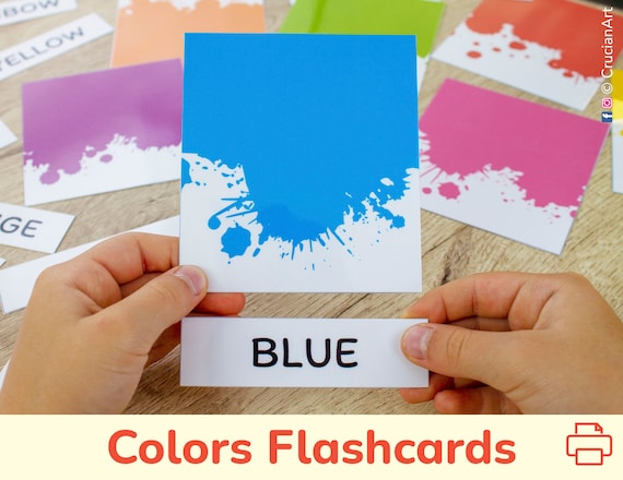 Printable flash card colletion for colors and their names with colorful  pictures for preschool / kindergarten kids