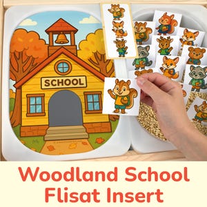 Woodland School Flisat Insert: Back to School Matching Activity for Sensory Table Trofast Bins. Toddler, Preschool Printable Template.
