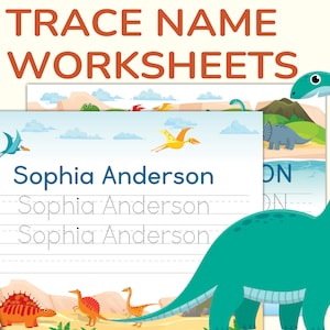 Custom Name Tracing Practice. Dinosaur Handwriting Trace Personalized Worksheets