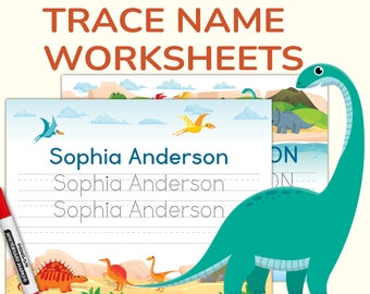 Custom Name Tracing Practice. Dinosaur Handwriting Trace Personalized Worksheets